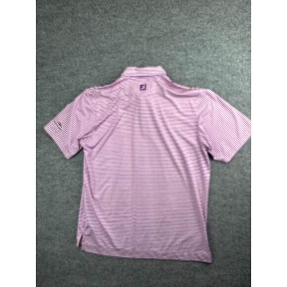 FootJoy Polo Shirt Men's Large Purple White Stripe Short Sleeve Button Collared - Picture 5 of 6